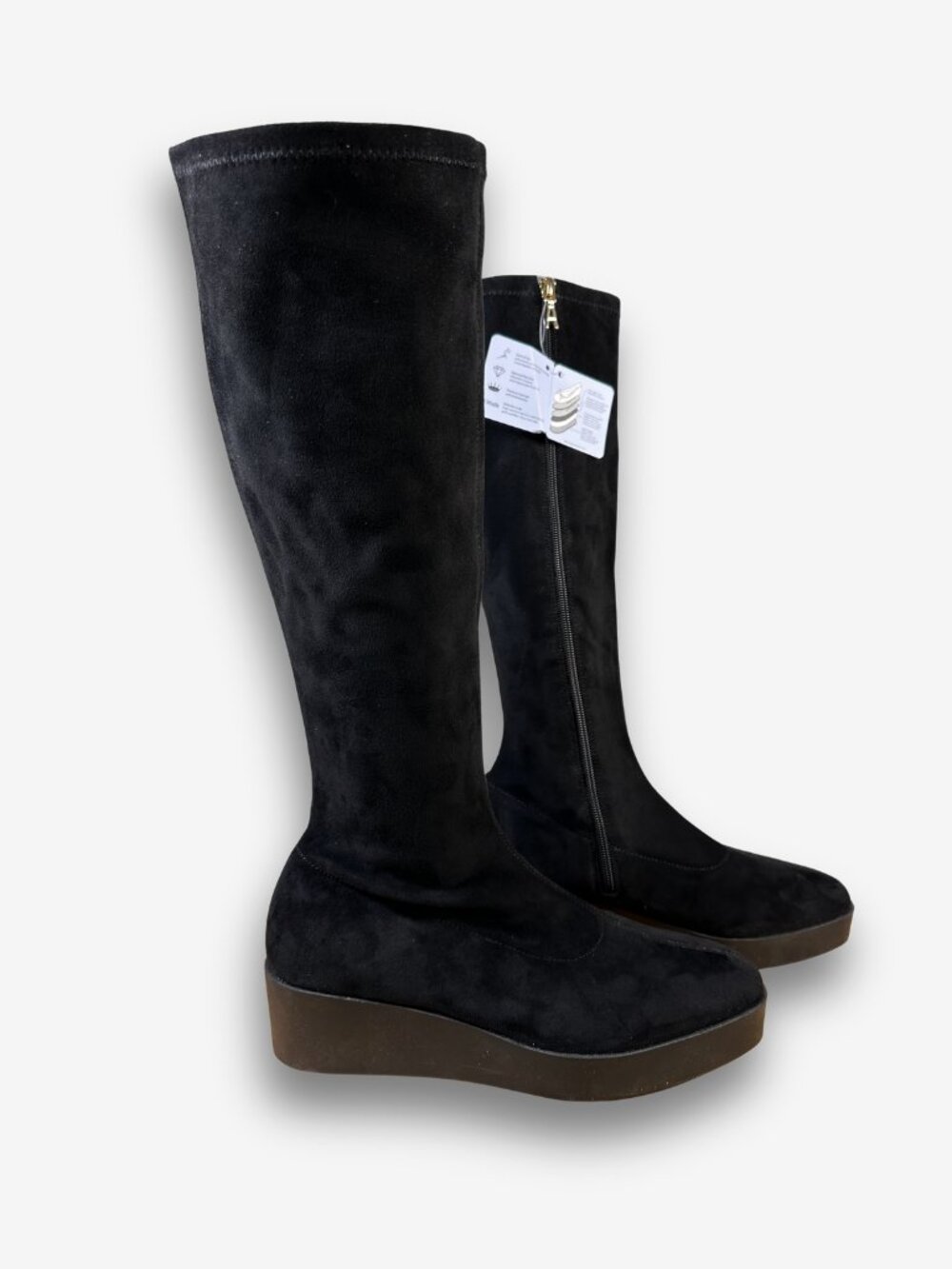 Aerosoles Cecina Knee High Boots Black Wedge Faux Suede 10 Office Chic Casual
